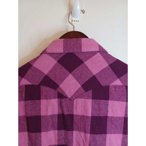 Wrangler Wrancher Western Pearl Snap Shirt M Long Sleeve Pink Plaid Cowgirl - Picture 8 of 8